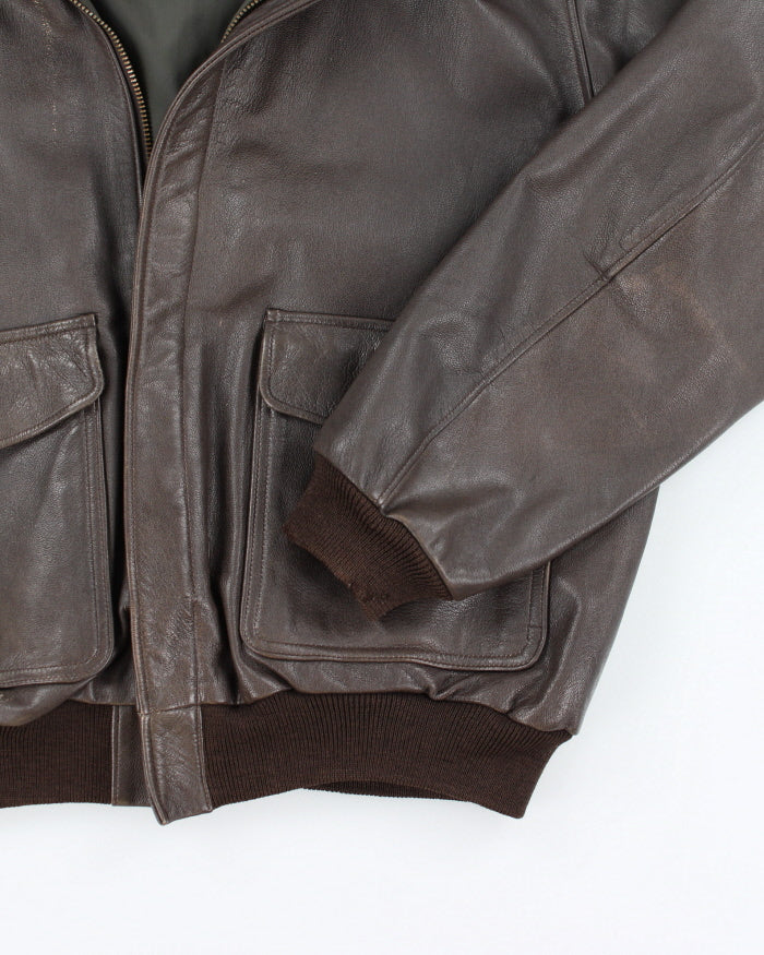 Vintage 90's L.L. Bean Hooded Heavyweight Leather Jacket - L