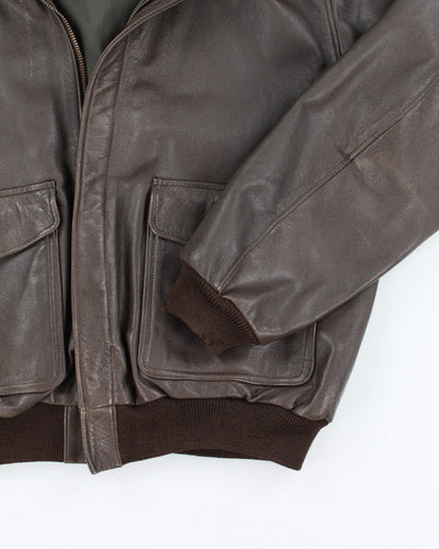 Vintage 90's L.L. Bean Hooded Heavyweight Leather Jacket - L