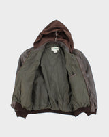 Vintage 90's L.L. Bean Hooded Heavyweight Leather Jacket - L