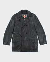 Vintage Black Leather Lined Blazer Jacket - M