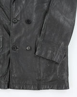 Vintage Black Leather Lined Blazer Jacket - M
