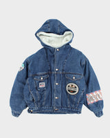 Vintage 90's Heavyweight Denim Hooded Bomber Jacket - M