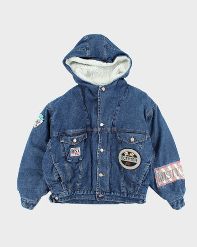 Vintage 90's Heavyweight Denim Hooded Bomber Jacket - M