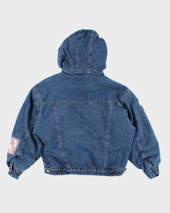 Vintage 90's Heavyweight Denim Hooded Bomber Jacket - M