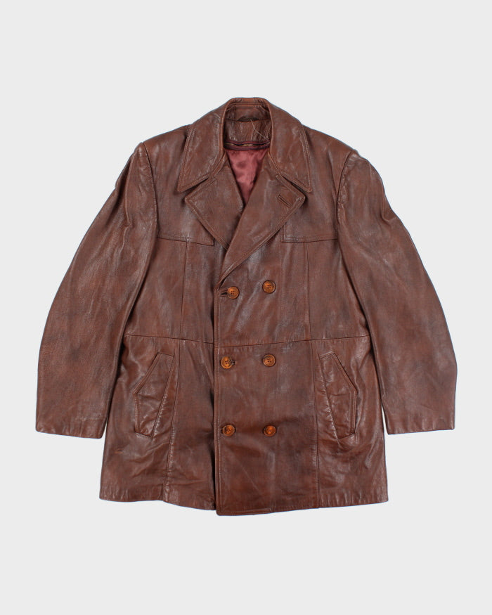 Vintage 90's Heavyweight Double Breasted Leather Jacket - L