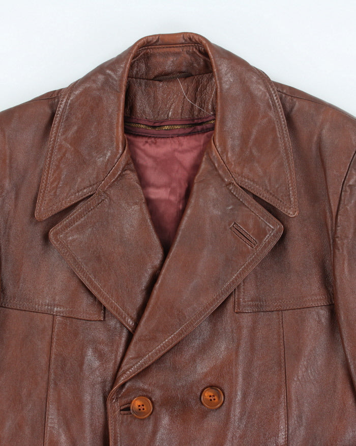 Vintage 90's Heavyweight Double Breasted Leather Jacket - L