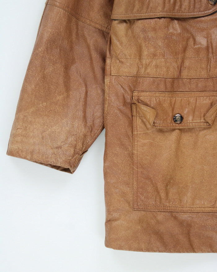 Vintage 80's Heavyweight Button Up Leather Jacket - M