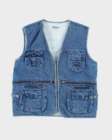 Vintage 90's Multi Pocket Lined Denim Gilet - L