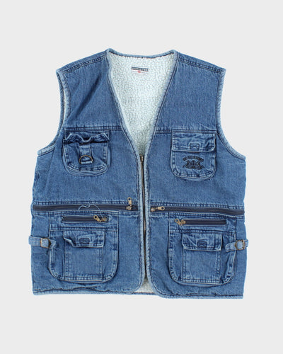 Vintage 90's Multi Pocket Lined Denim Gilet - L
