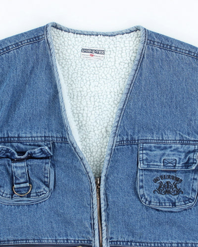 Vintage 90's Multi Pocket Lined Denim Gilet - L