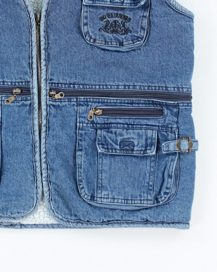 Vintage 90's Multi Pocket Lined Denim Gilet - L