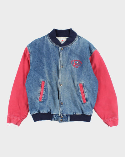 Vintage 90's Embroidered Denim Bomber Jacket - M