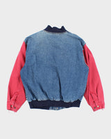 Vintage 90's Embroidered Denim Bomber Jacket - M