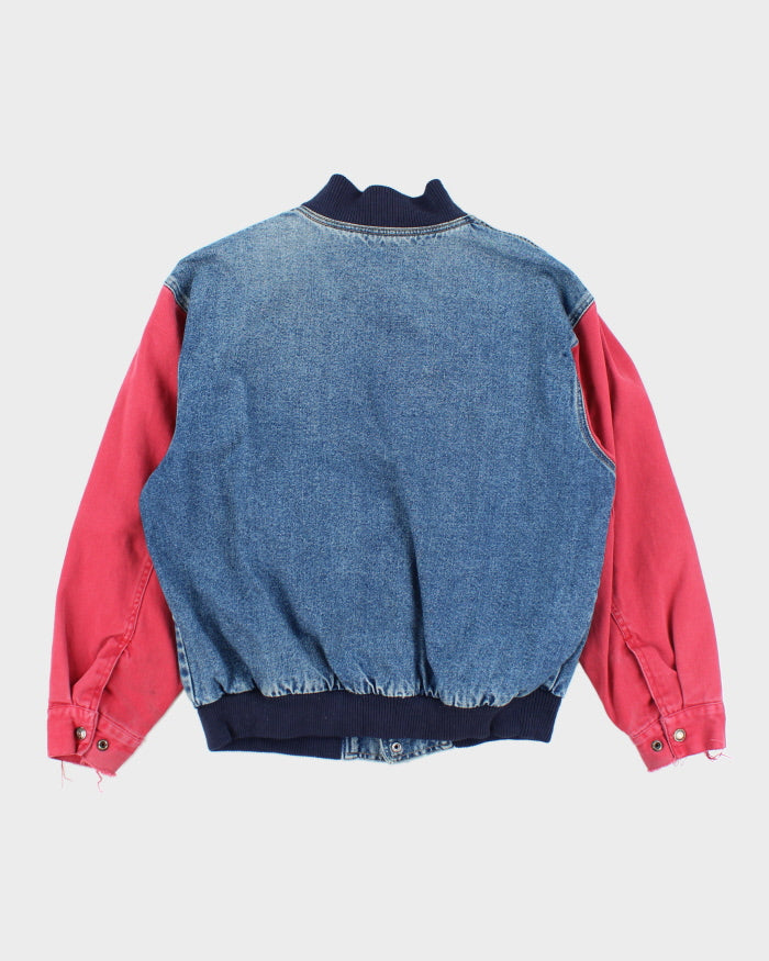 Vintage 90's Embroidered Denim Bomber Jacket - M