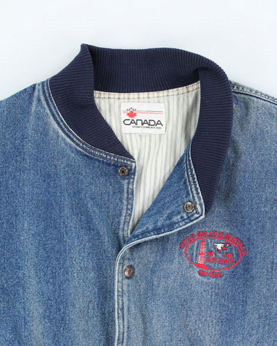 Vintage 90's Embroidered Denim Bomber Jacket - M