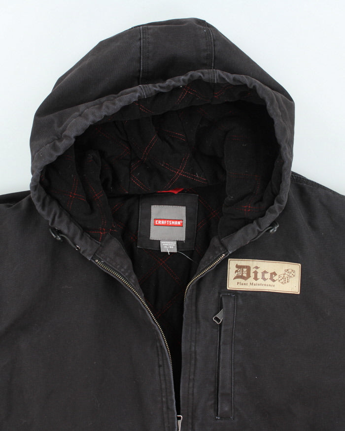 Vintage Craftsman Dice Workwear Hooded Lined Jacket - XL