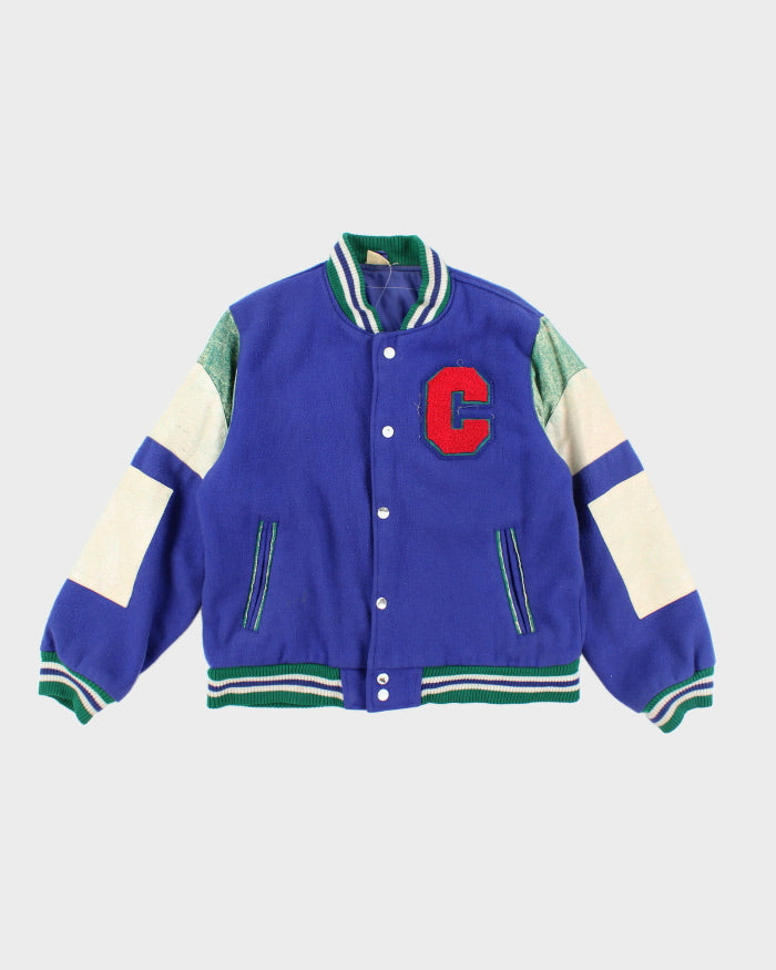 Vintage 70's Leather Embroidered Varsity Jacket - S