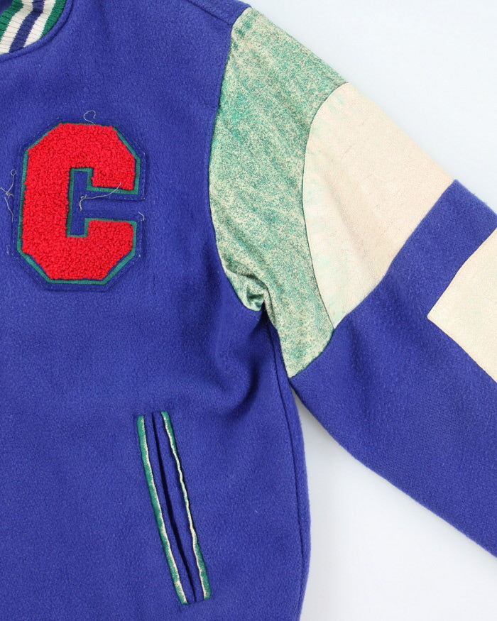 Vintage 70's Leather Embroidered Varsity Jacket - S