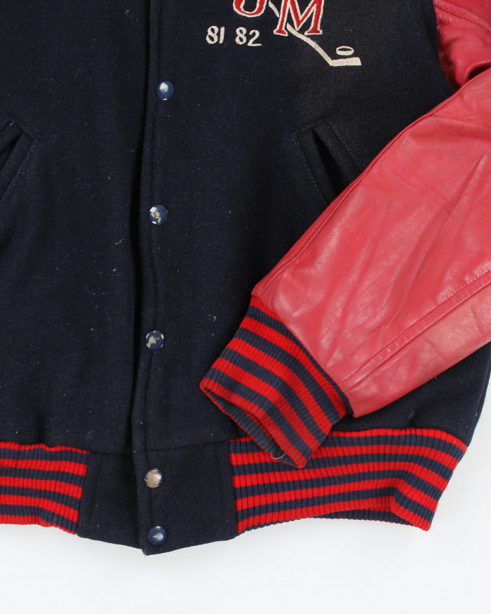 Vintage 80's Embroidered Heavyweight Varsity Jacket - M