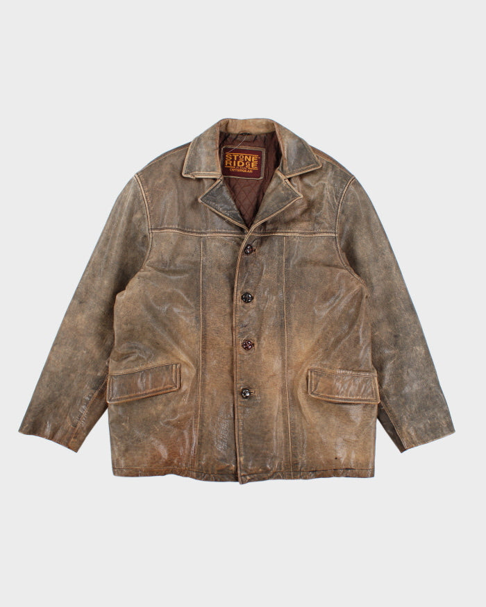 Vintage 90's Heavyweight Double Breasted Leather Jacket - L