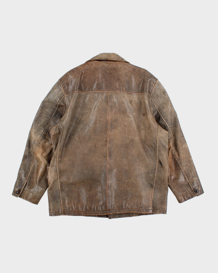 Vintage 90's Heavyweight Double Breasted Leather Jacket - L