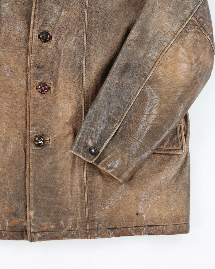 Vintage 90's Heavyweight Double Breasted Leather Jacket - L