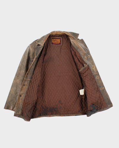 Vintage 90's Heavyweight Double Breasted Leather Jacket - L