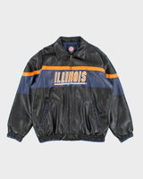 Vintage 90's Illinois Faux Leather Zip Up Sports Jacket - L