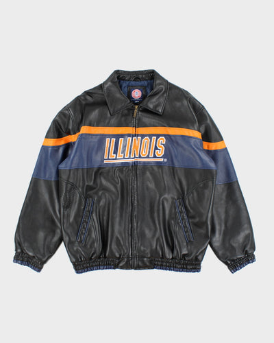 Vintage 90's Illinois Faux Leather Zip Up Sports Jacket - L