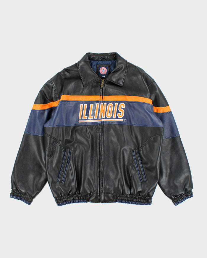 Vintage 90's Illinois Faux Leather Zip Up Sports Jacket - L
