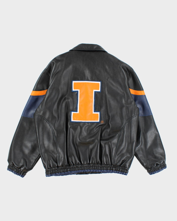 Vintage 90's Illinois Faux Leather Zip Up Sports Jacket - L