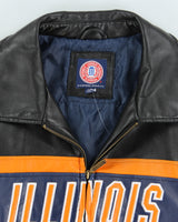 Vintage 90's Illinois Faux Leather Zip Up Sports Jacket - L
