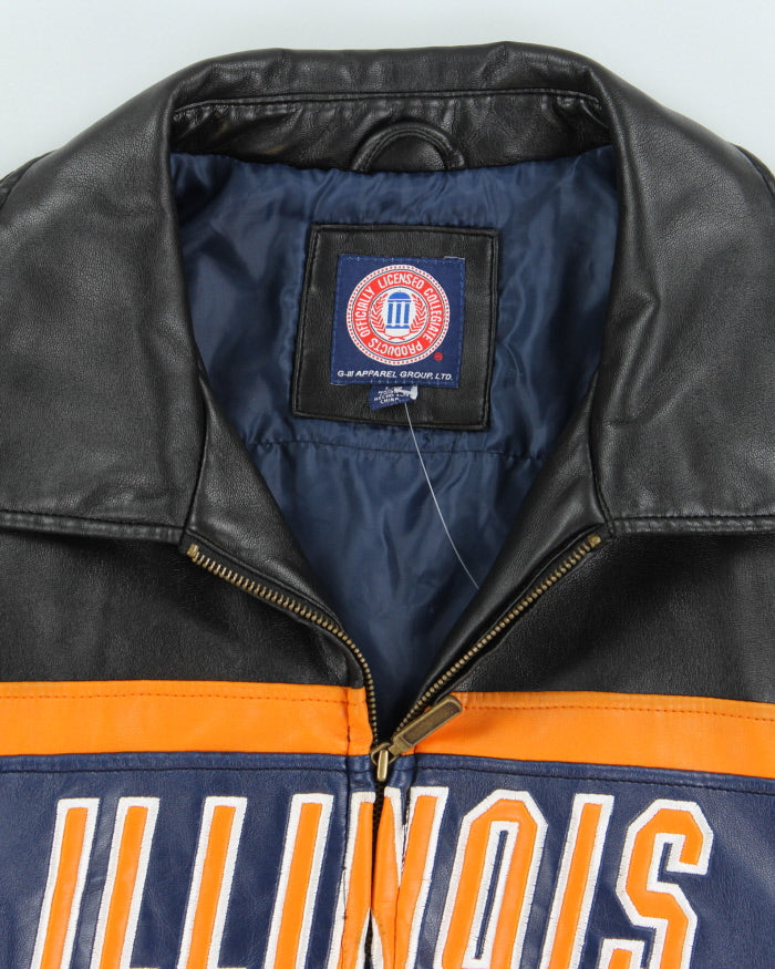 Vintage 90's Illinois Faux Leather Zip Up Sports Jacket - L