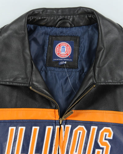 Vintage 90's Illinois Faux Leather Zip Up Sports Jacket - L