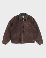 Vintage 90s Carhartt Brown Fleece Lined Workwear Detroit Jacket - XL