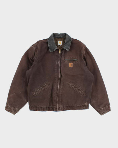 Vintage 90s Carhartt Brown Fleece Lined Workwear Detroit Jacket - XL