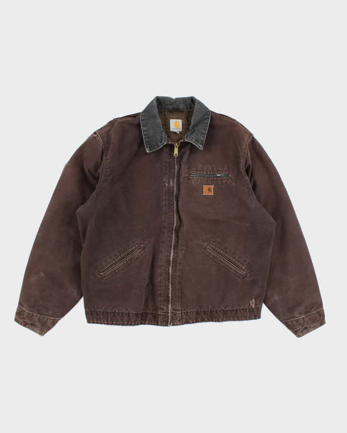 Vintage 90s Carhartt Brown Fleece Lined Workwear Detroit Jacket - XL