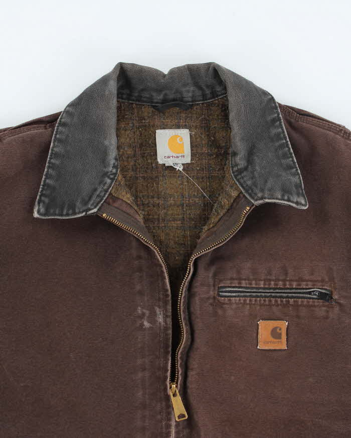Vintage 90s Carhartt Brown Fleece Lined Workwear Detroit Jacket - XL