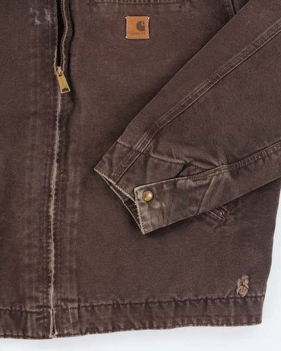 Vintage 90s Carhartt Brown Fleece Lined Workwear Detroit Jacket - XL