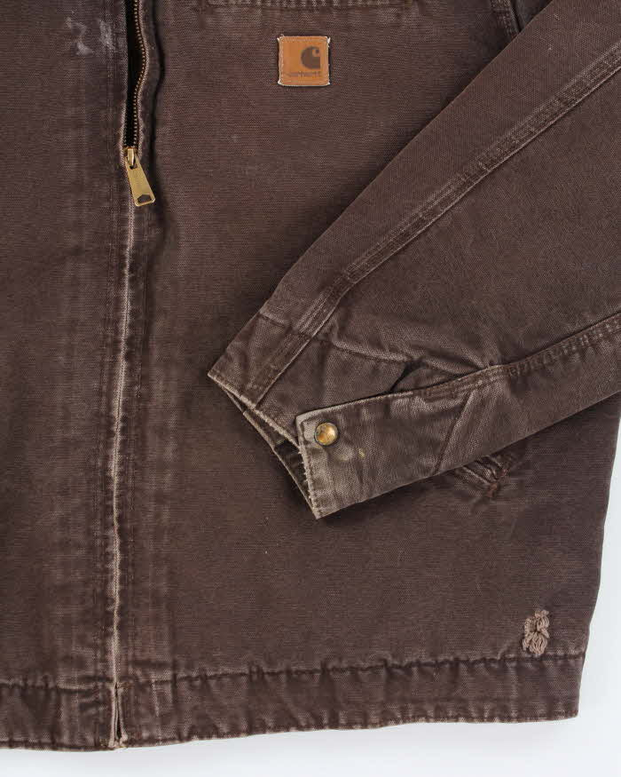 Vintage 90s Carhartt Brown Fleece Lined Workwear Detroit Jacket - XL