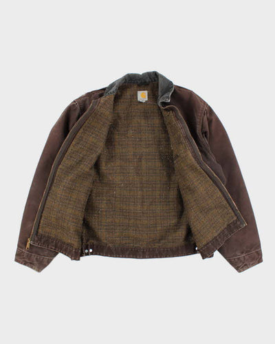 Vintage 90s Carhartt Brown Fleece Lined Workwear Detroit Jacket - XL