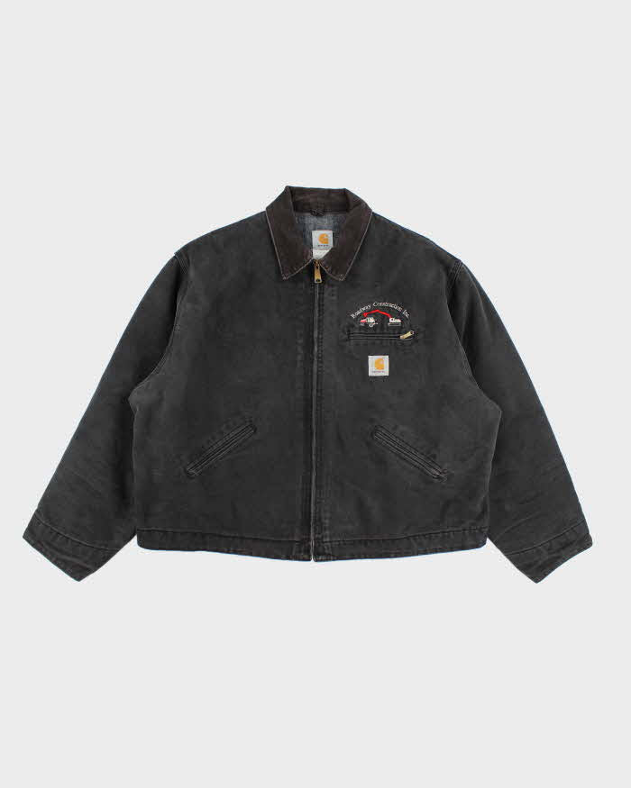 Vintage 90s Carhartt Faded Black Fleece Lined Workwear Detroit Jacket - XXXL