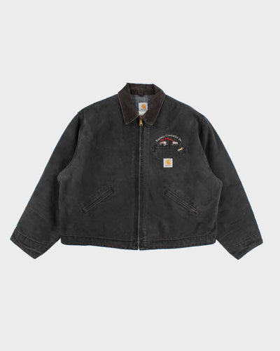 Vintage 90s Carhartt Faded Black Fleece Lined Workwear Detroit Jacket - XXXL