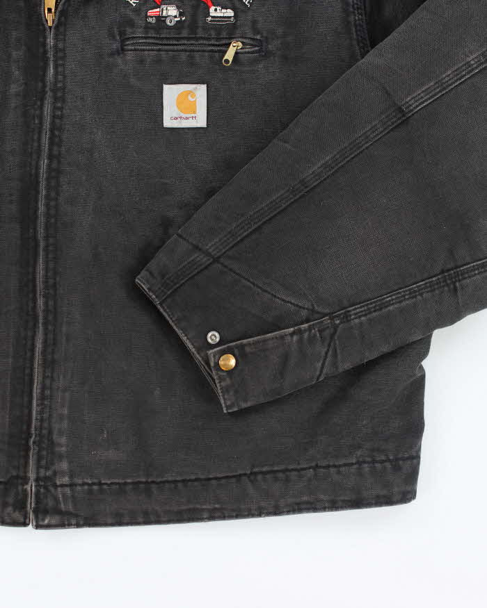 Vintage 90s Carhartt Faded Black Fleece Lined Workwear Detroit Jacket - XXXL