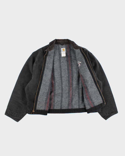Vintage 90s Carhartt Faded Black Fleece Lined Workwear Detroit Jacket - XXXL