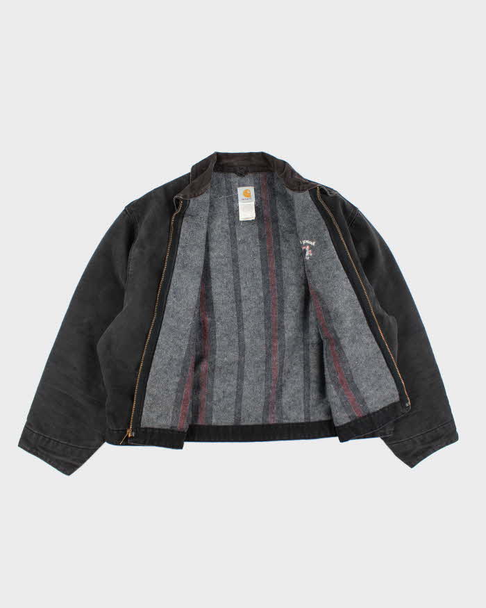 Vintage 90s Carhartt Faded Black Fleece Lined Workwear Detroit Jacket - XXXL