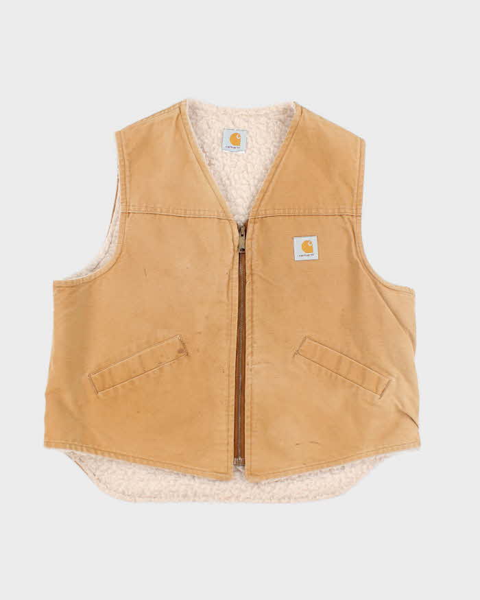 Vintage 90s Carhartt Fleece Lined Beige Sleeveless Jacket - XL