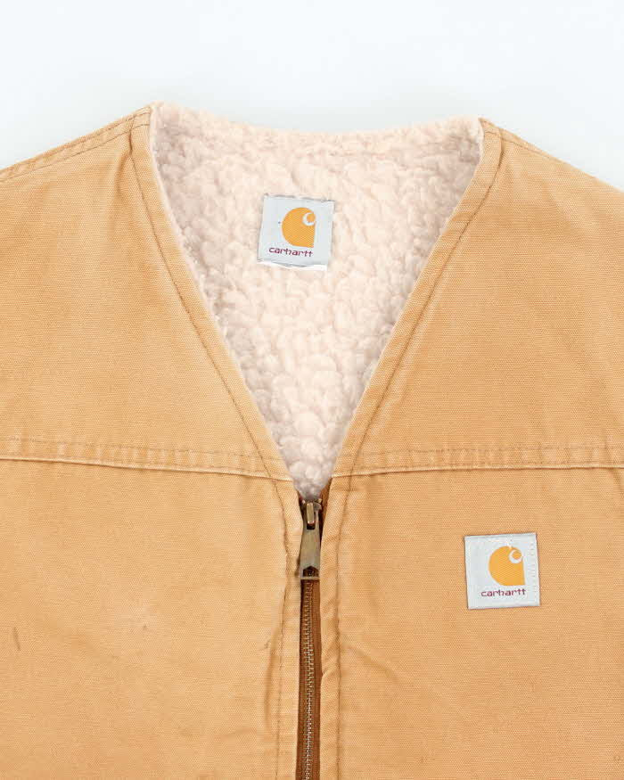Vintage 90s Carhartt Fleece Lined Beige Sleeveless Jacket - XL