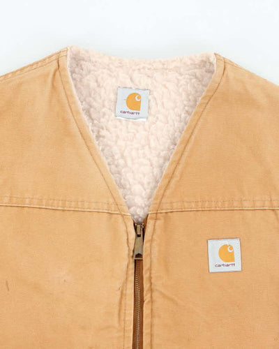 Vintage 90s Carhartt Fleece Lined Beige Sleeveless Jacket - XL