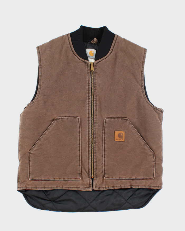 Vintage 90s Carhartt Quilted Brown Workwear Sleeveless Jacket - L